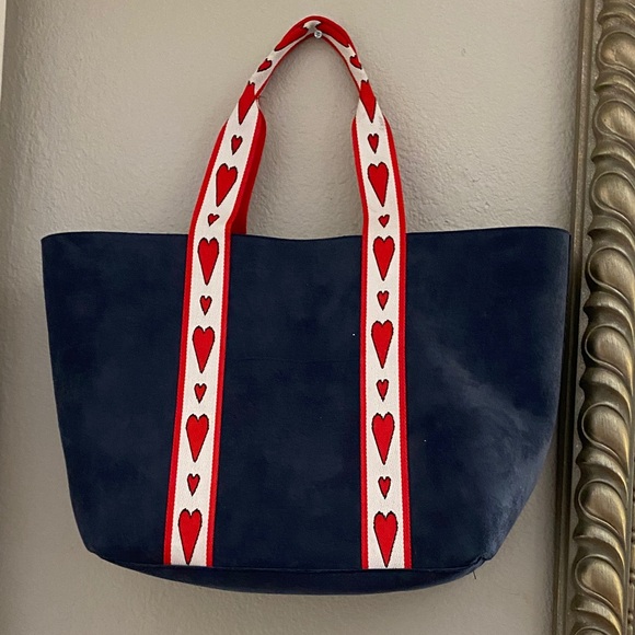 Brighton Navy Tote with Red Heart-Patterned Straps - Picture 4 of 5